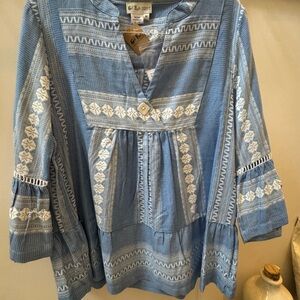 NWT Light Blue and White Patterned Blouse